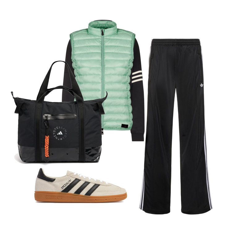 Outfit donna - Sport verde menta. Stile Sporty chic per Tutti i giorni. Abbinamento con piumini, shopping bag, pantaloni, sneakers, felpe.
