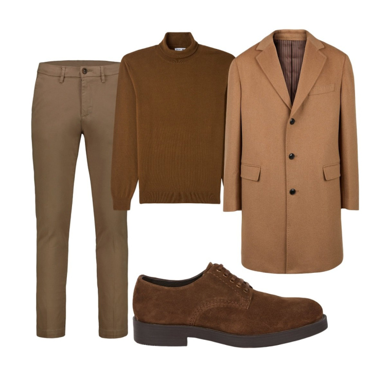 Outfit uomo - Total look #2064988. Stile Business/Elegante per Ufficio. Abbinamento con maglieria, cappotti, pantaloni chino, scarpe stringate.