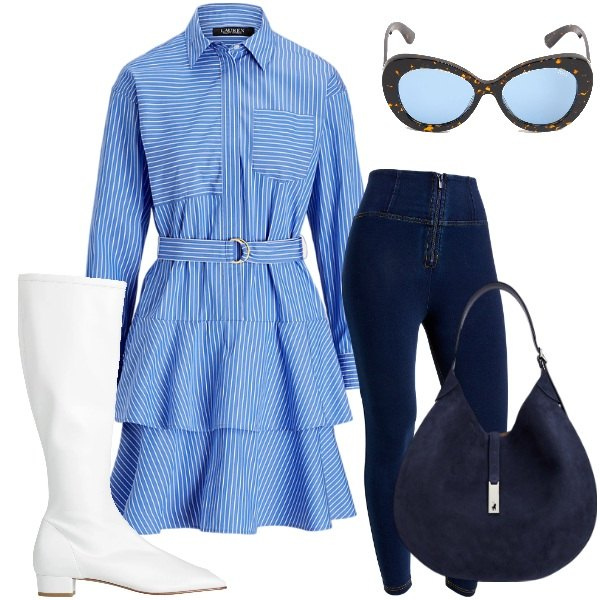 Outfit donna - Total look #2065003. Stile Etnico per Tutti i giorni. Abbinamento con stivali, jeggings, borse a spalla, camicie, occhiali da sole.