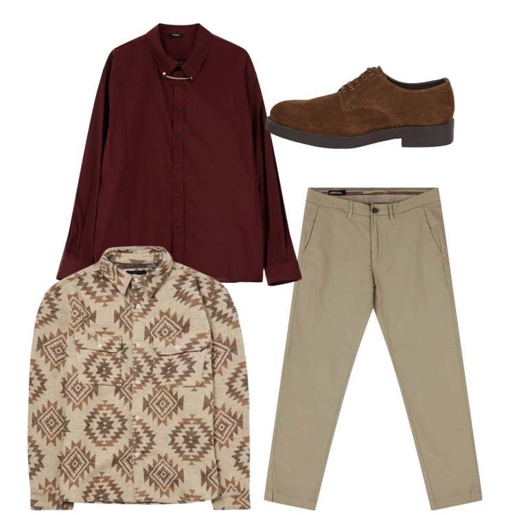 Outfit uomo - City. Stile Casual per Tutti i giorni. Abbinamento con cappotti, pantaloni chino, camicie, scarpe stringate.