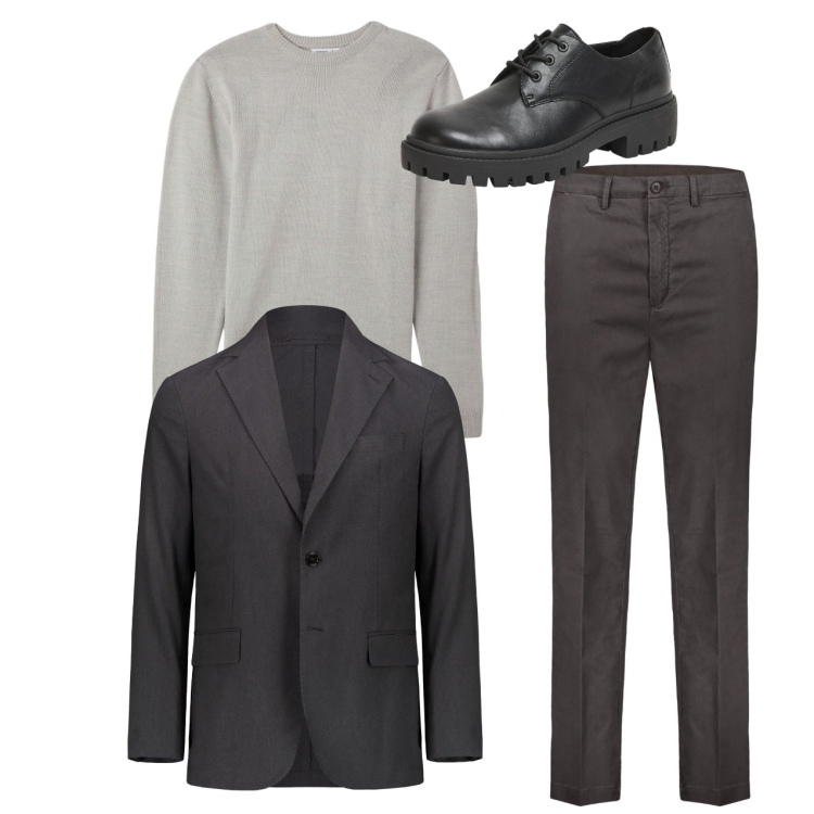 Outfit uomo - City. Stile Casual per Tutti i giorni. Abbinamento con scarpe stringate, maglieria, giacche, pantaloni.
