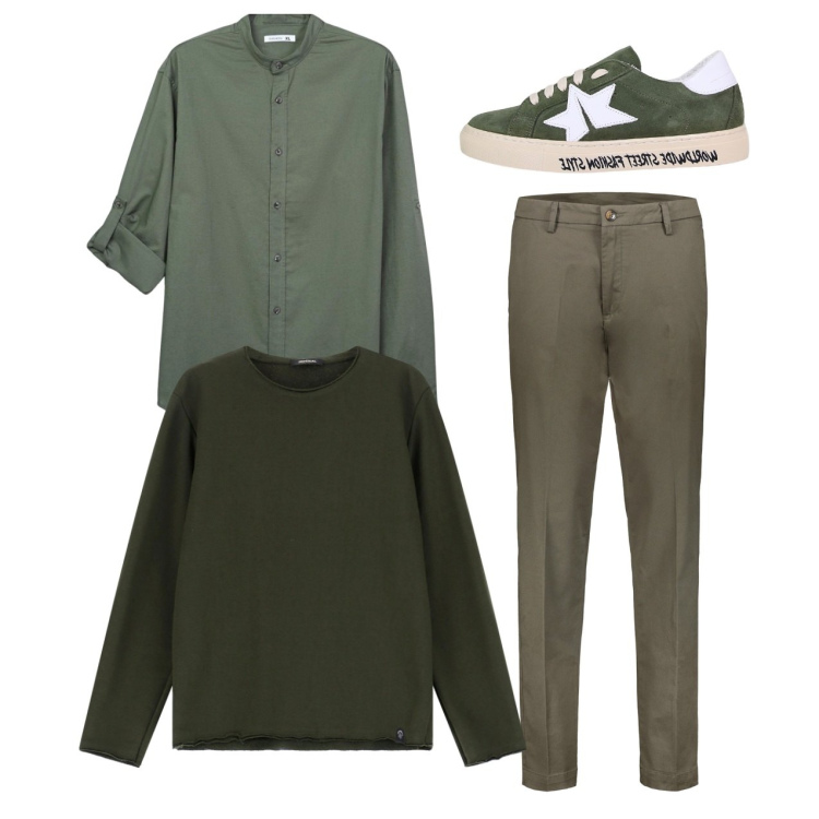 Outfit uomo - City. Stile Casual per Tutti i giorni. Abbinamento con sneakers, felpe, camicie, pantaloni chino.
