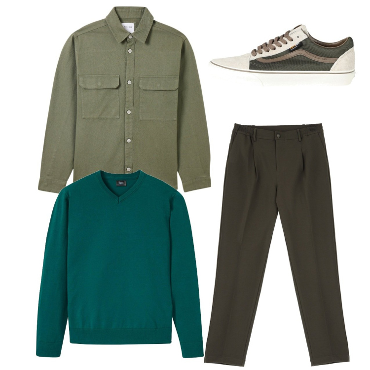 Outfit uomo - City. Stile Casual per Tutti i giorni. Abbinamento con maglieria, sneakers, cappotti, pantaloni.