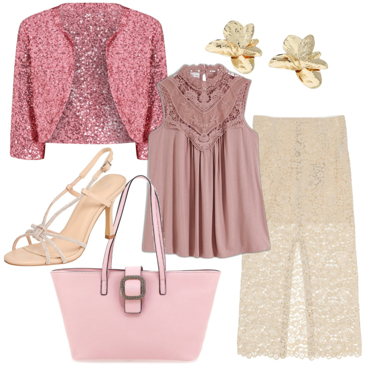 Outfit donna - Romantica. Stile Romantica per Serata fuori. Abbinamento con top, sandali col tacco, blazer, gonne longuette, orecchini, borse a spalla.