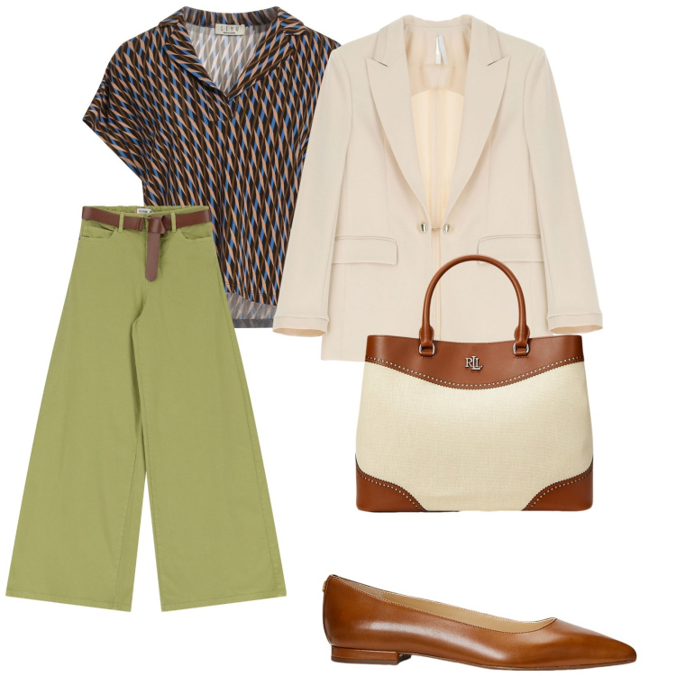 Outfit donna - Andiamo al cinema. per Tutti i giorni. Abbinamento con top, pantaloni, blazer, ballerine, borse a mano.