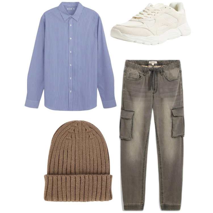Outfit uomo - City. Stile Casual per Tutti i giorni. Abbinamento con jeans slim fit, camicie, sneakers, berretti.