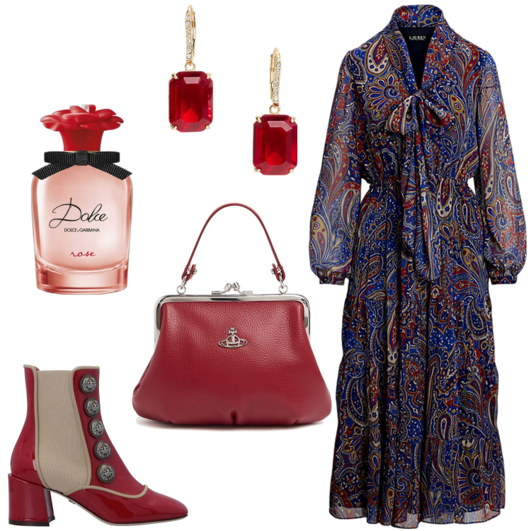 Outfit donna - Total look #2065102. Stile Bon Ton per Serata fuori. Abbinamento con stivaletti chelsea, profumi, orecchini, vestiti, borse a mano.
