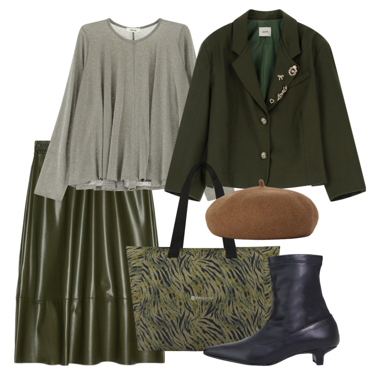 Outfit donna - Febbraio. Stile Bon Ton per Tutti i giorni. Abbinamento con stivaletti, shopping bag, maglieria, blazer, cappelli e berretti, gonne longuette.