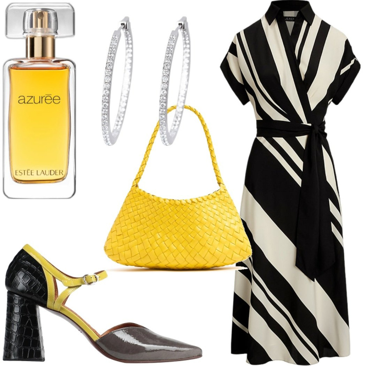 Outfit donna - Cerimonia. Stile Chic per Cerimonia. Abbinamento con décolleté, profumi, orecchini, vestiti, borse a spalla.