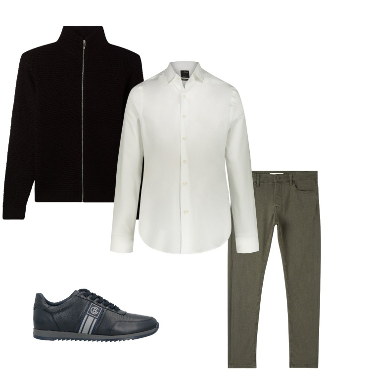 Outfit uomo - Total look #2065156. Stile Casual per Ufficio. Abbinamento con sneakers, pantaloni skinny, cardigans, camicie.