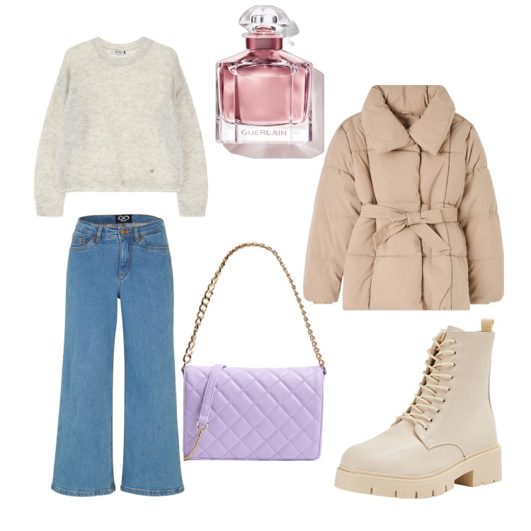 Outfit donna - Total look #2065163. per Tutti i giorni. Abbinamento con jeans, anfibi, piumini, borse a tracolla, profumi, pullovers.