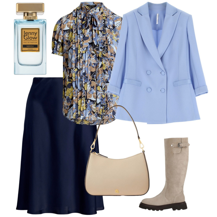 Outfit donna - Tonalità pastello - Focus Donna Curvy It. Stile Bon Ton per Tutti i giorni. Abbinamento con stivali, profumi, blazer, gonne, borse a spalla, camicie a manica corta.