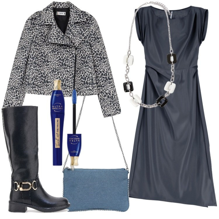Outfit donna - Abiti asimmetrici - Focus Donna Curvy. Stile Trendy per Serata fuori. Abbinamento con mascara, borse a tracolla, blazer, vestiti midi/longuette, stivali, collane.