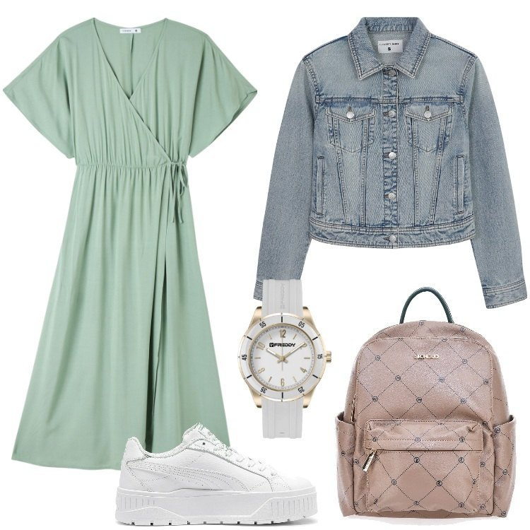 Outfit donna - Romantico e Glam. Stile Romantica per Tutti i giorni. Abbinamento con blazer, vestiti lunghi, orologi, sneakers, zaini.