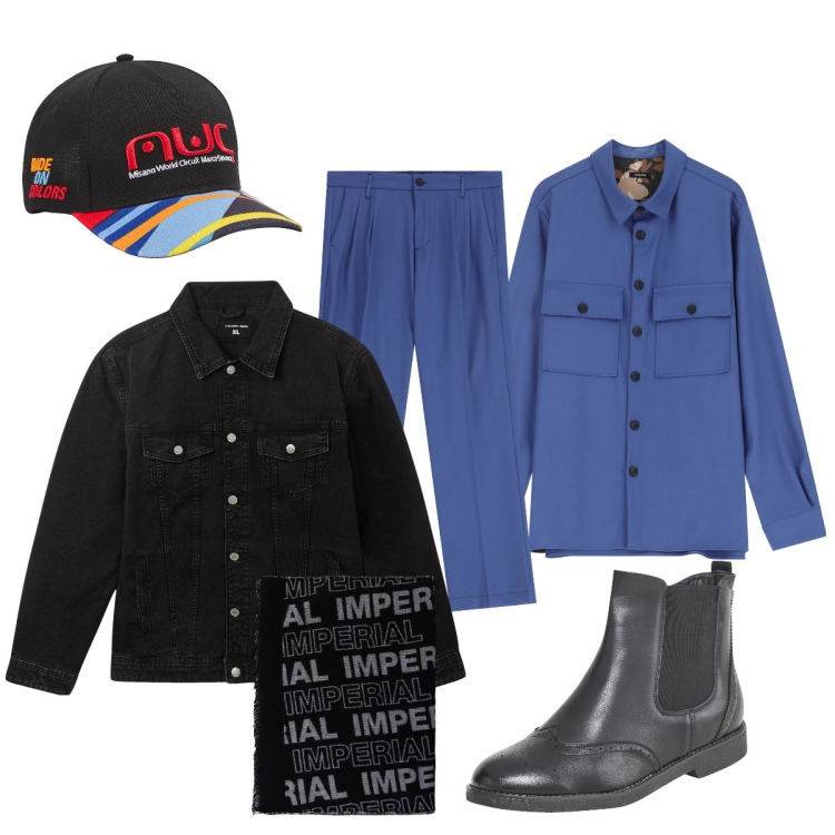 Outfit uomo - Il completo bluette. Stile Trendy per Serata speciale. Abbinamento con cappelli, stivali e stivaletti, giacche, pantaloni, sciarpe, camicie.