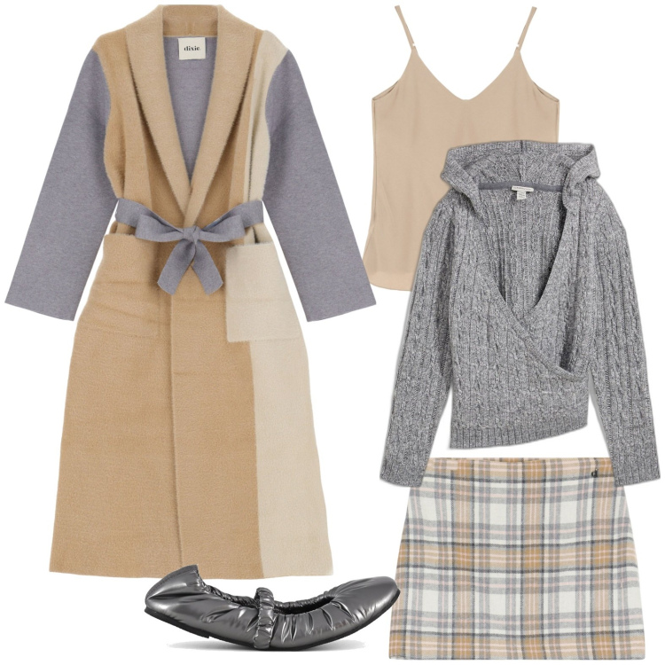 Outfit donna - Tartan chic. Stile Casual chic per Serata fuori. Abbinamento con pullovers, canottiere, cappotti, minigonne, ballerine.