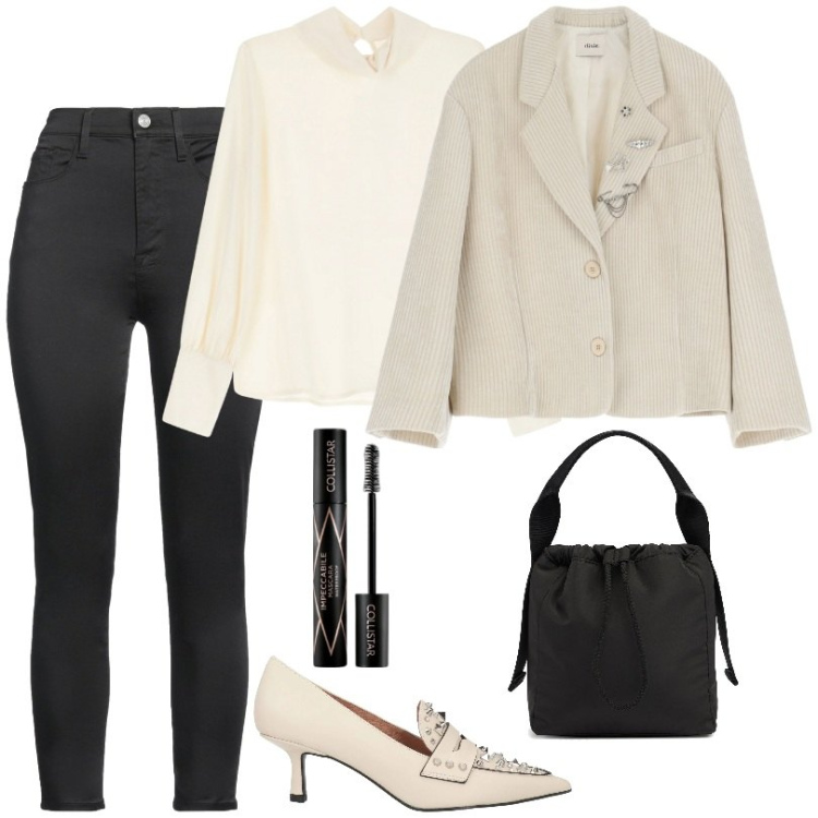 Outfit donna - Pantaloni slim affusolati. Stile Trendy per Serata fuori. Abbinamento con mocassini, pantaloni, mascara, camicie, blazer, borse a mano.