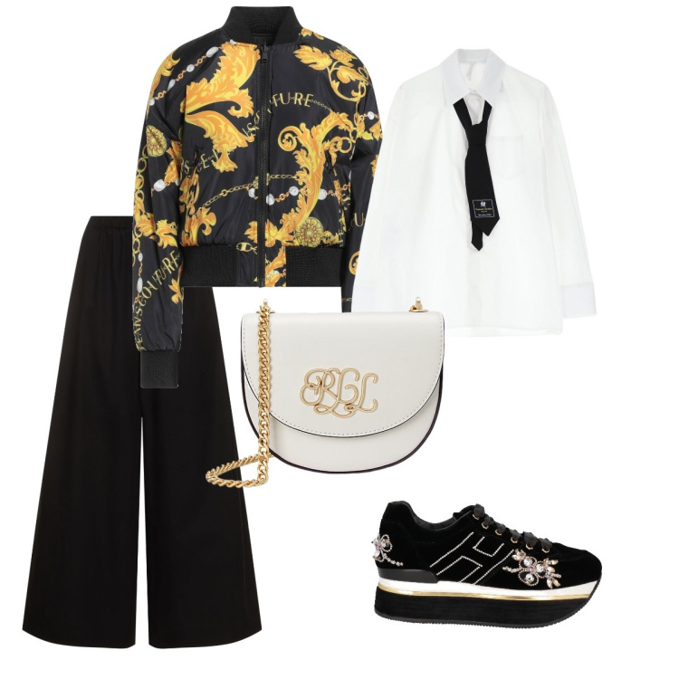 Outfit donna - Hai detto casual chic?. Stile Casual chic per Serata fuori. Abbinamento con blazer, sneakers, camicie, borse a tracolla, pantaloni.