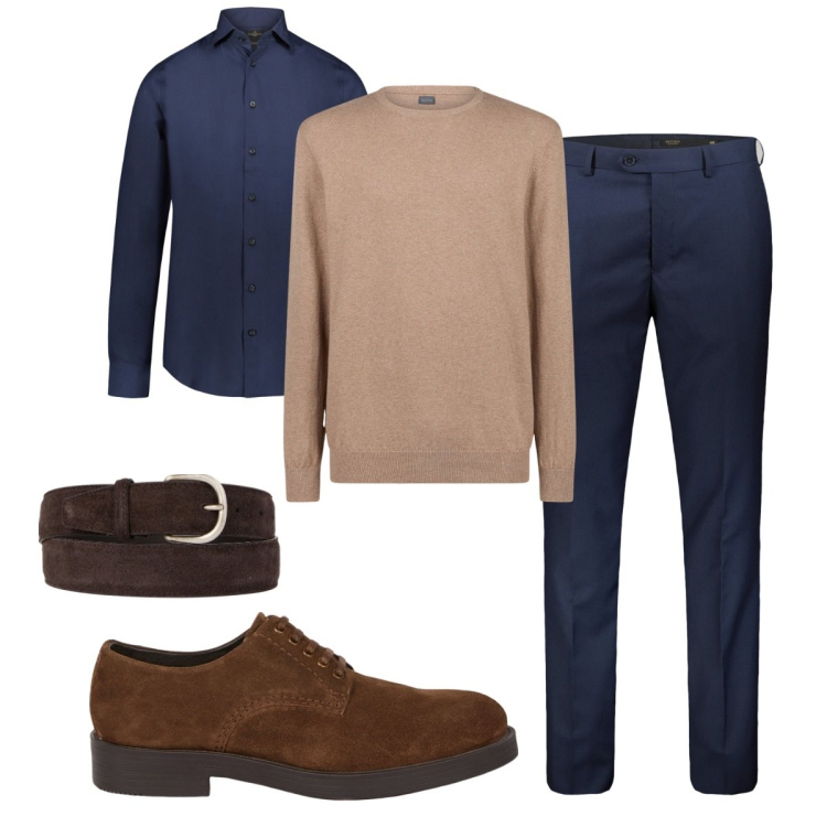 Outfit uomo - Il pullover in ufficio. Stile Business/Elegante per Ufficio. Abbinamento con camicie, maglieria, pantaloni, cinture, scarpe stringate.