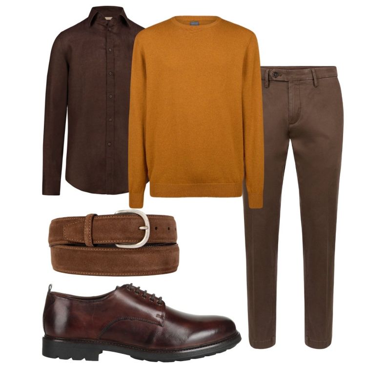 Outfit uomo - Total look #2065256. Stile Trendy per Ufficio. Abbinamento con scarpe stringate, pantaloni chino, maglieria, cinture, camicie.