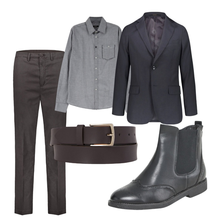 Outfit uomo - Total look #2065259. Stile Trendy per Ufficio. Abbinamento con stivali e stivaletti, camicie, cinture, giacche, pantaloni.