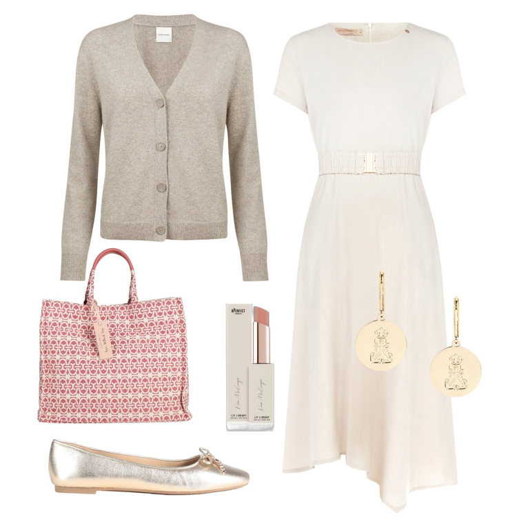 Outfit donna - Daily elegance!. Stile Bon Ton per Ufficio. Abbinamento con borse a mano, ballerine, rossetti, vestiti, orecchini, cardigans.