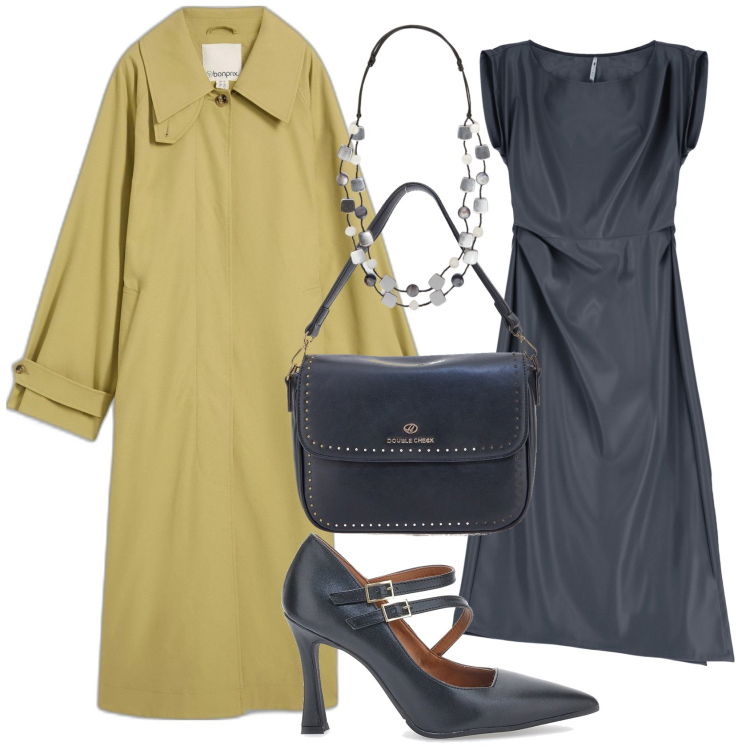 Outfit donna - Abiti asimmetrici in ufficio. Stile Chic per Ufficio. Abbinamento con trench, vestiti midi/longuette, borse a tracolla, décolleté, collane.