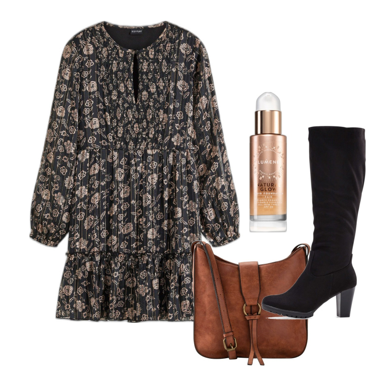 Outfit donna - Daily. Stile Romantica per Tutti i giorni. Abbinamento con borse a tracolla, stivali, vestiti, fondotinta.