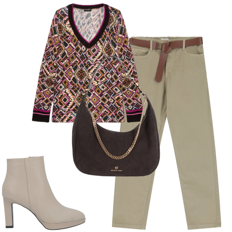Outfit donna - Total look #2065368. Stile Urban per Tutti i giorni. Abbinamento con borse a spalla, stivaletti, pantaloni, maglieria.