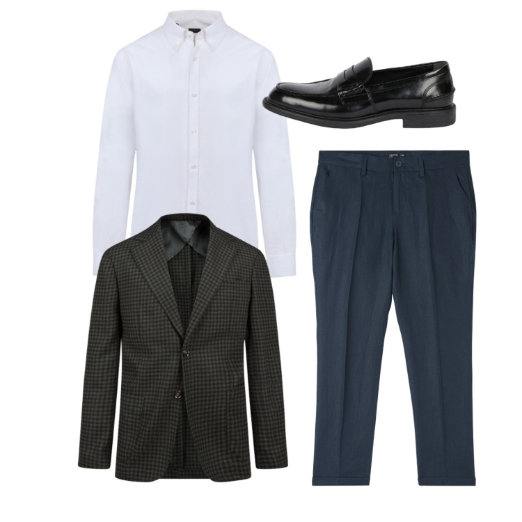 Outfit uomo - City. Stile Casual per Ufficio. Abbinamento con pantaloni chino, giacche, scarpe stringate, camicie.