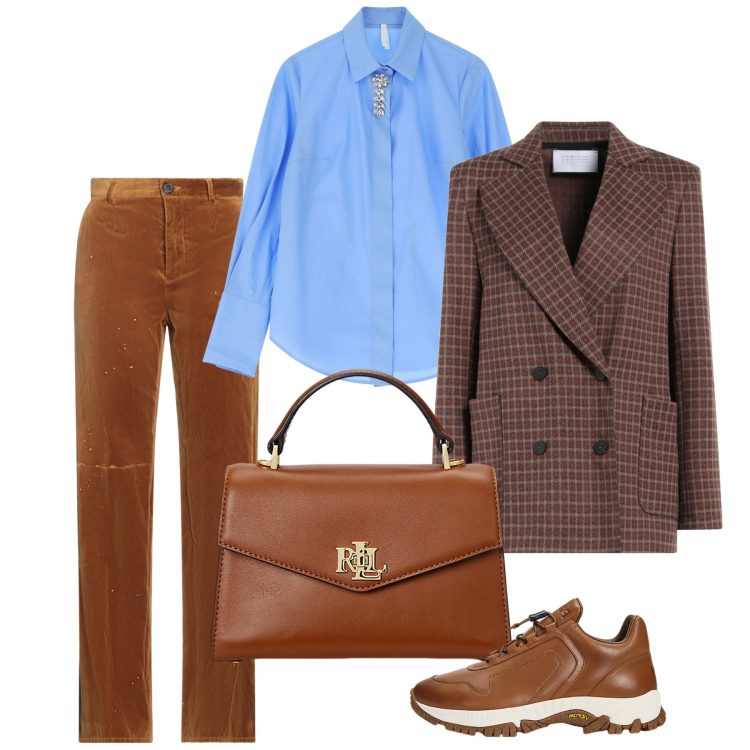 Outfit donna - Febbraio in ufficio. Stile Bon Ton per Ufficio. Abbinamento con pantaloni, blazer, camicie, sneakers, borse a mano.