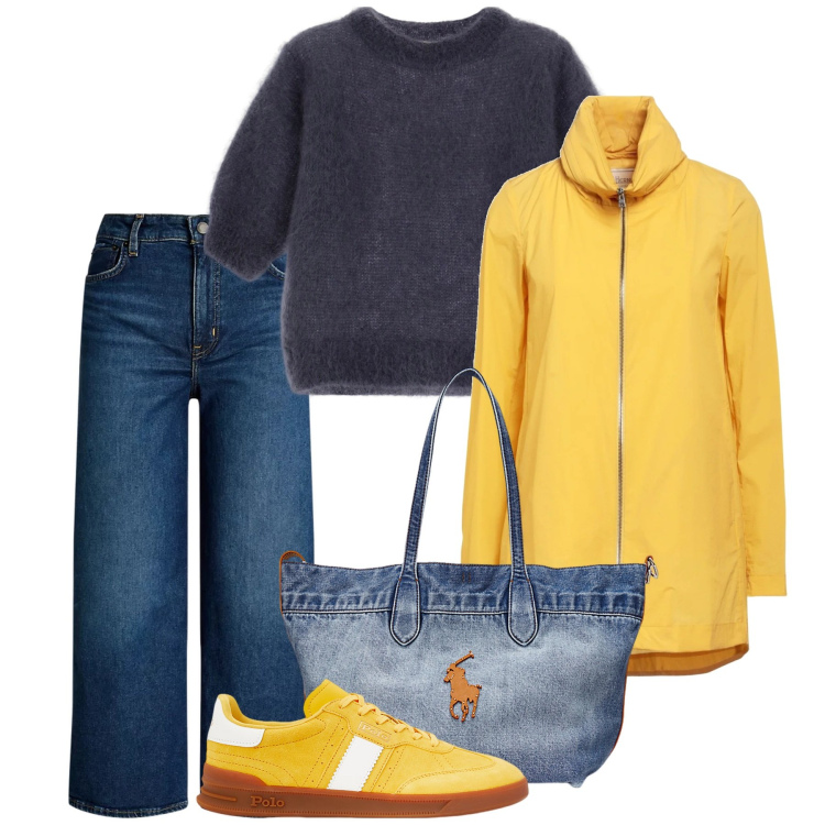 Outfit donna - Febbraio. Stile Basic per Tutti i giorni. Abbinamento con trench, sneakers, borse tote, jeans, maglieria.