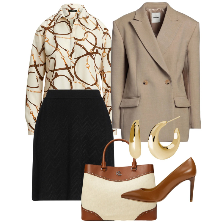 Outfit donna - Riunione. Stile Bon Ton per Ufficio. Abbinamento con blazer, minigonne, orecchini, décolleté, camicie, borse a mano.