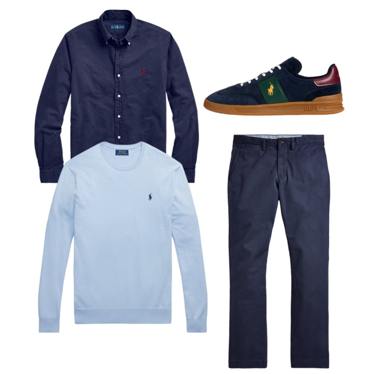 Outfit uomo - City. Stile Casual per Tutti i giorni. Abbinamento con pantaloni, maglieria, camicie, sneakers.