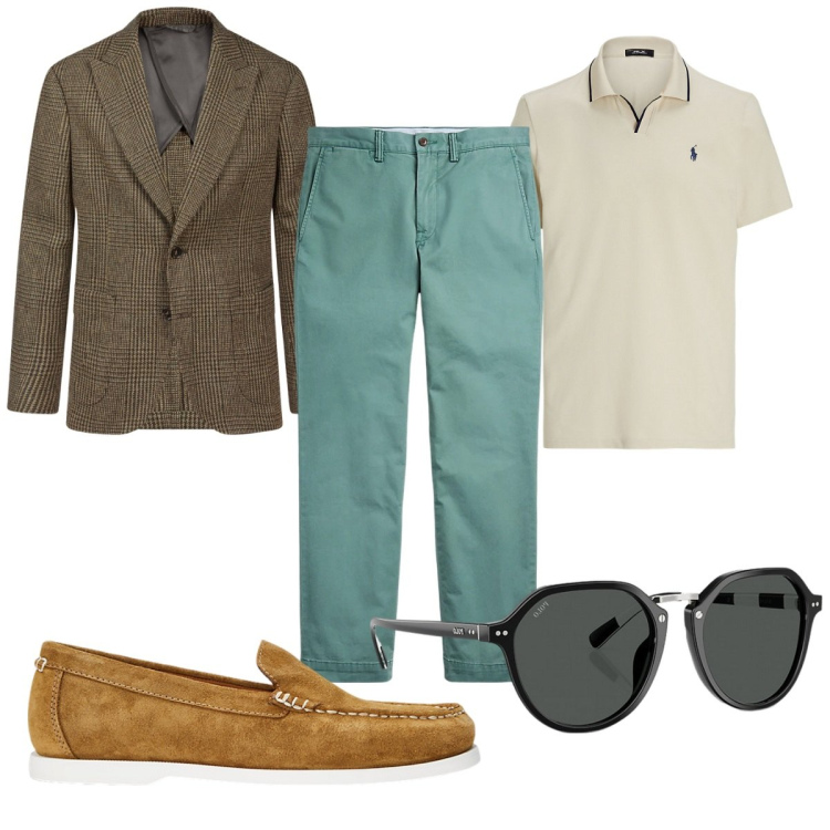 Outfit uomo - Total look #2065433. Stile Casual per Tutti i giorni. Abbinamento con pantaloni, occhiali da sole, scarpe stringate, polo, giacche.