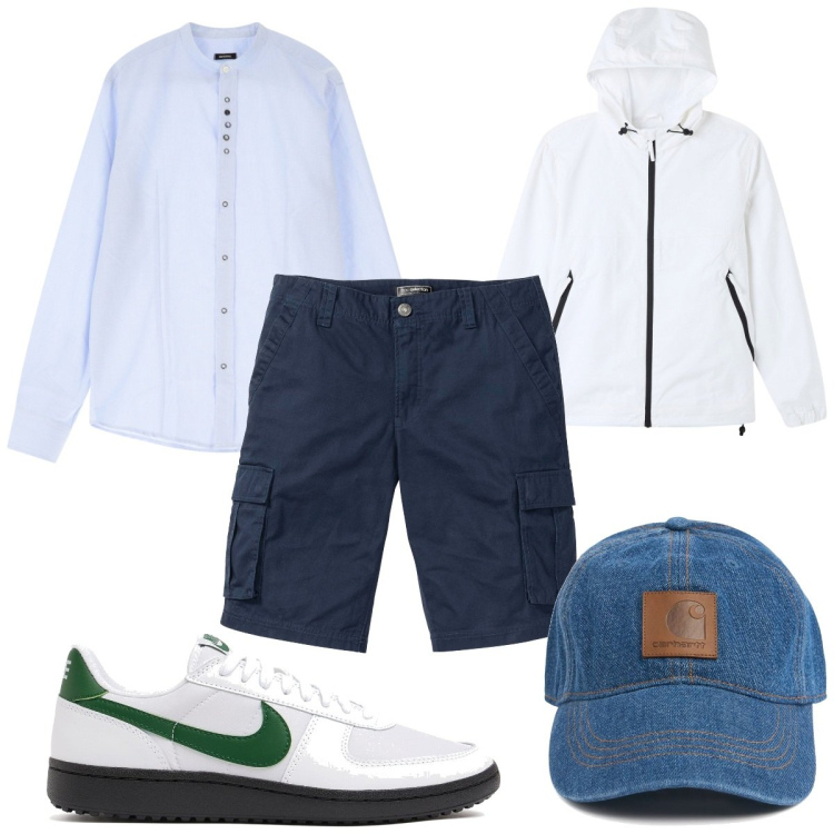 Outfit uomo - Total look #2065436. Stile Trendy per Tutti i giorni. Abbinamento con bermuda, giacche, camicie, sneakers, cappelli.