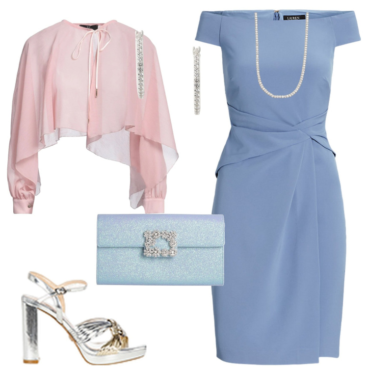 Outfit donna - Cerimonia Curvy Polvere. Stile Chic per Cerimonia. Abbinamento con camicie, borse a mano, collane, sandali in pelle, vestiti, orecchini.