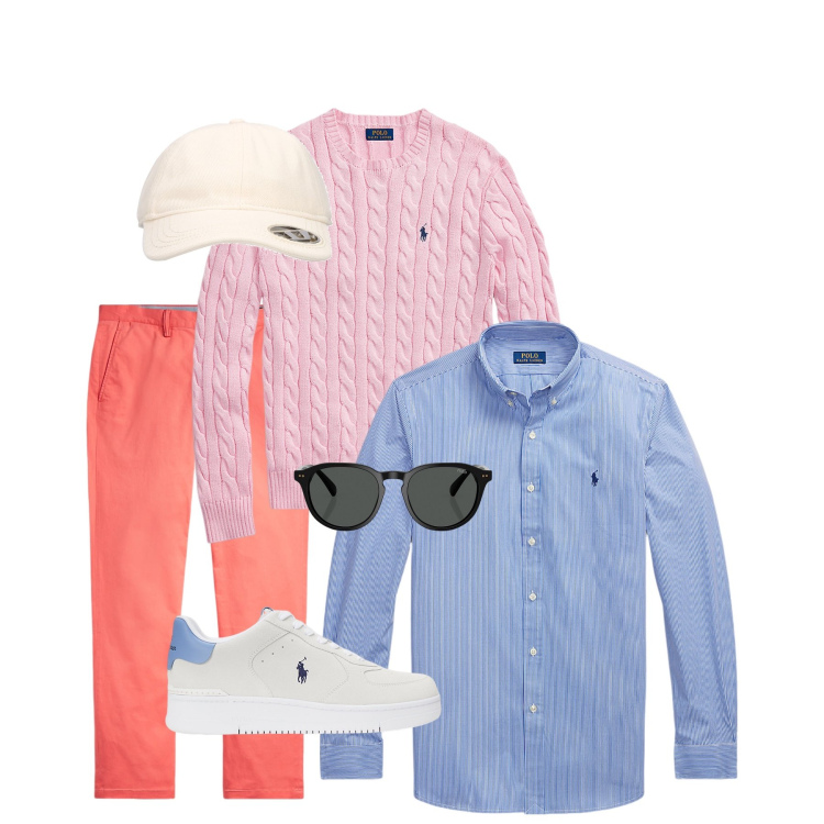 Outfit uomo - Total look #2065591. Stile Casual per Tutti i giorni. Abbinamento con occhiali da sole, camicie, maglieria, pantaloni, sneakers, cappelli con visiera.