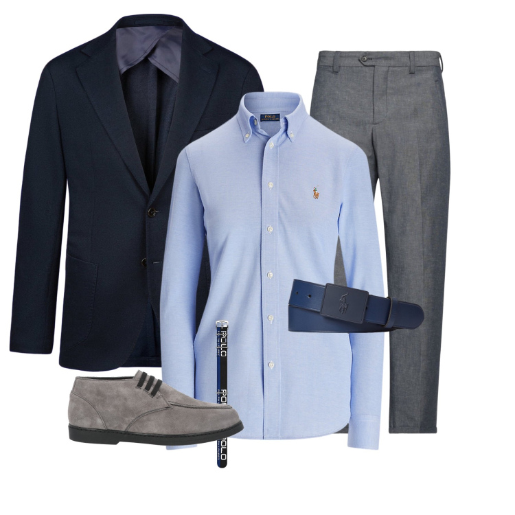 Outfit uomo - Total look #2065656. Stile Business/Elegante per Ufficio. Abbinamento con giacche, camicie, orologi, cinture, pantaloni chino, scarpe stringate.