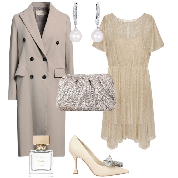 Outfit donna - Cerimonia evento serata speciale. Stile Bon Ton per Cerimonia. Abbinamento con cappotti, décolleté, profumi, orecchini, clutch, vestiti asimmetrici.