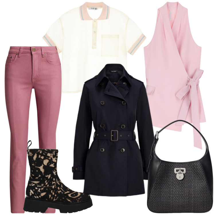 Outfit donna - Romanticismo col gilè. Stile Urban per Tutti i giorni. Abbinamento con stivaletti, polo, gilet, trench, jeans dritti, borse a tracolla.