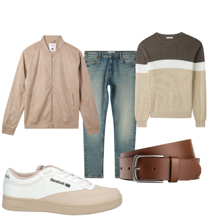 Outfit uomo - Total look #2065723. Stile Casual per Tutti i giorni. Abbinamento con cinture, sneakers, bomber, maglieria, jeans skinny.
