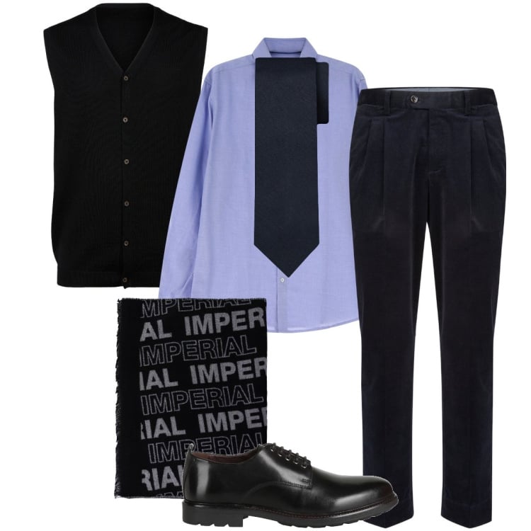 Outfit uomo - Elegante con il gilet. Stile Business/Elegante per Serata speciale. Abbinamento con scarpe stringate, sciarpe, camicie, pantaloni, cravatte, gilet.