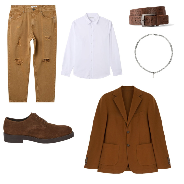 Outfit uomo - Elegante.. ma non troppo!. Stile Business/Elegante per Ufficio. Abbinamento con cinture, camicie, jeans strappati, collane, giacche, scarpe stringate.
