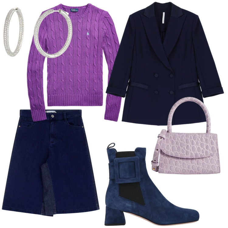 Outfit donna - Esco con Titty. per Tutti i giorni. Abbinamento con stivaletti, borse a mano, orecchini, bermuda, blazer, maglieria.