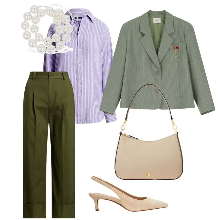 Outfit donna - In ufficio. per Ufficio. Abbinamento con blazer, décolleté, borse a spalla, pantaloni, camicie, collane.