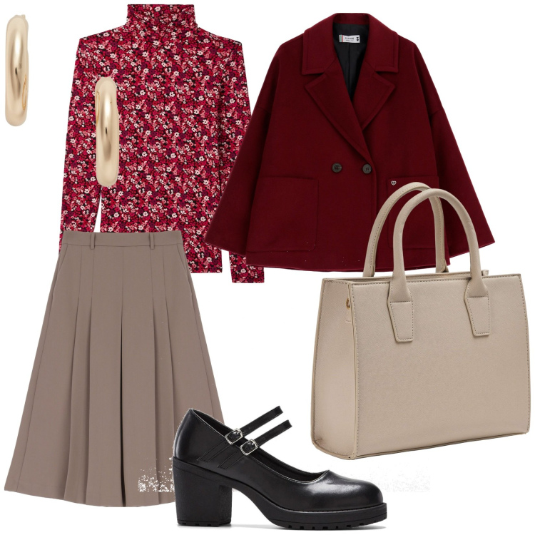 Outfit donna - Con amiche. per Tutti i giorni. Abbinamento con décolleté, t-shirt, shopping bag, blazer, pantaloni, orecchini.