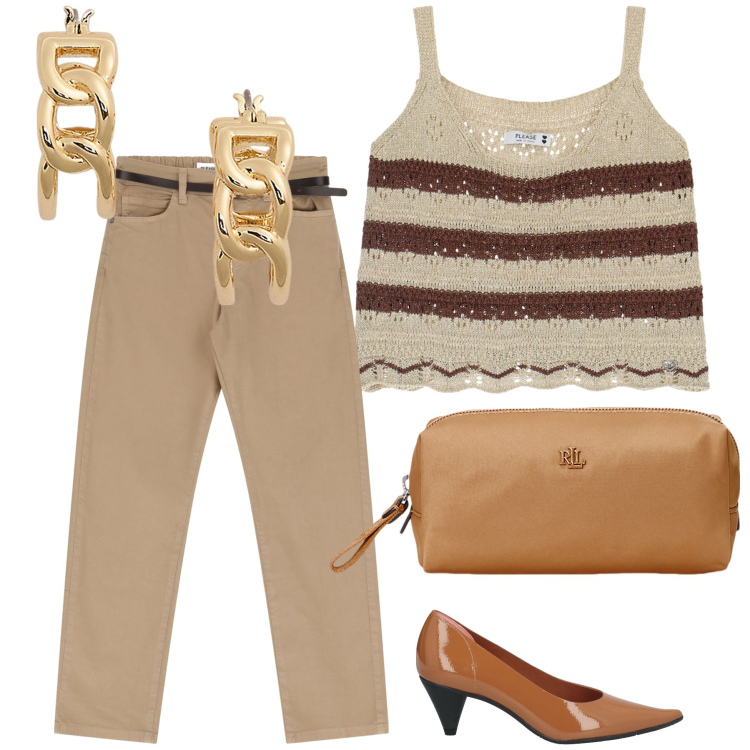 Outfit donna - Il top scintillante. Stile Trendy per Serata fuori. Abbinamento con décolleté, top, pantaloni, pochette, orecchini.