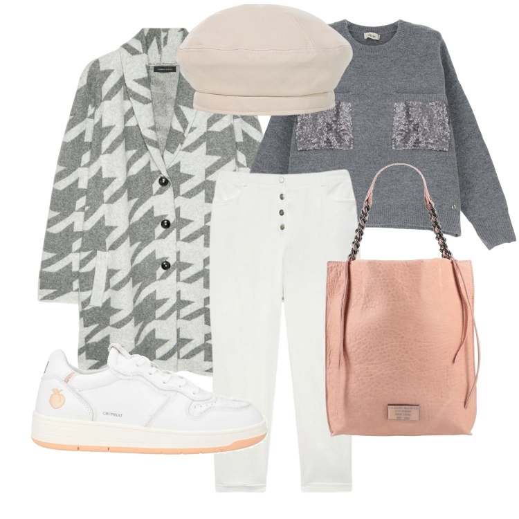 Outfit donna - Tutti i giorni. Stile Sporty chic per Tutti i giorni. Abbinamento con sneakers, borse a mano, pullovers, cappelli e berretti, pantaloni, cardigans.