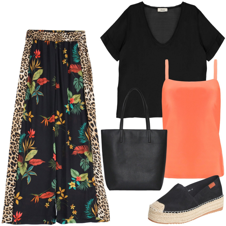 Outfit donna - Happy hour. Stile Casual per Tutti i giorni. Abbinamento con borse tote, espadrillas, canottiere, pantaloni a palazzo, bluse.